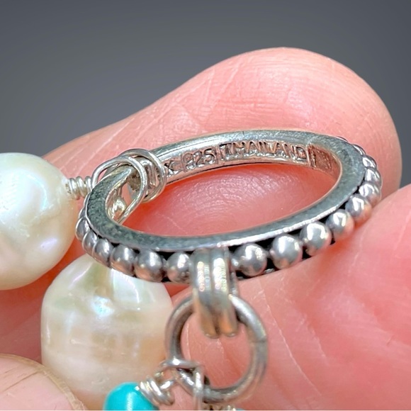 🌺Gorgeous Sterling, Genuine Pearl & Turquoise Necklace - Picture 9 of 14